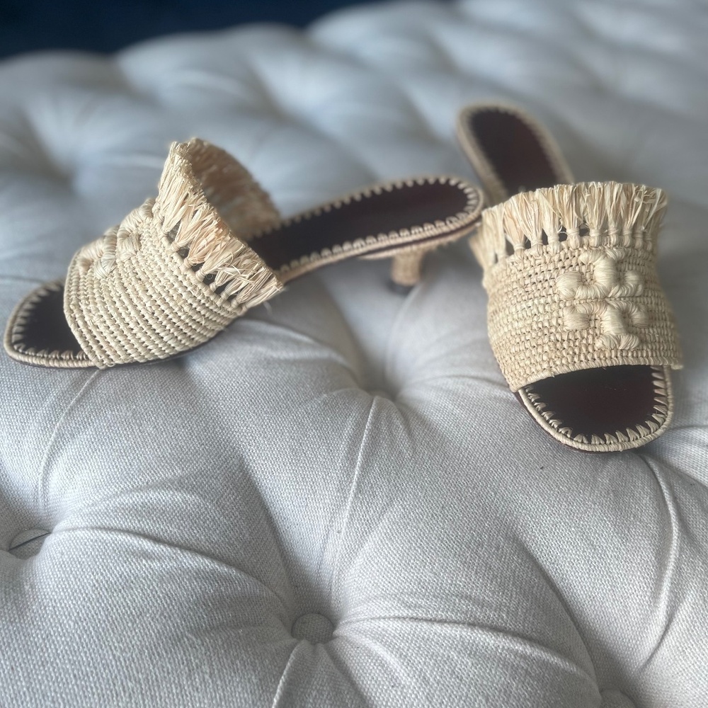 Auth. Tory Burch woven Raffia sandals slides mule sz 6.5 US excellent condition
